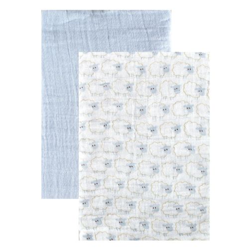  Hudson Baby Unisex Baby Cotton Muslin Swaddle Blankets, Blue Sheep 2-Pack, One Size