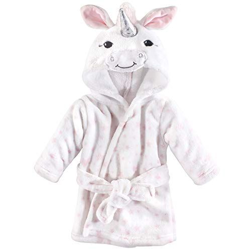  Hudson Baby Unisex Baby Plush Animal Face Robe, White Unicorn, One Size, 0-9 Months