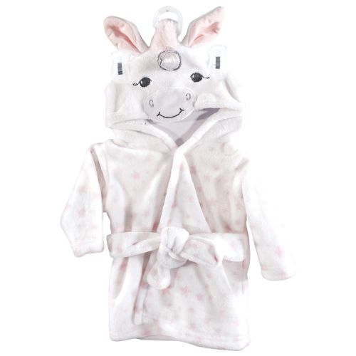  Hudson Baby Unisex Baby Plush Animal Face Robe, White Unicorn, One Size, 0-9 Months