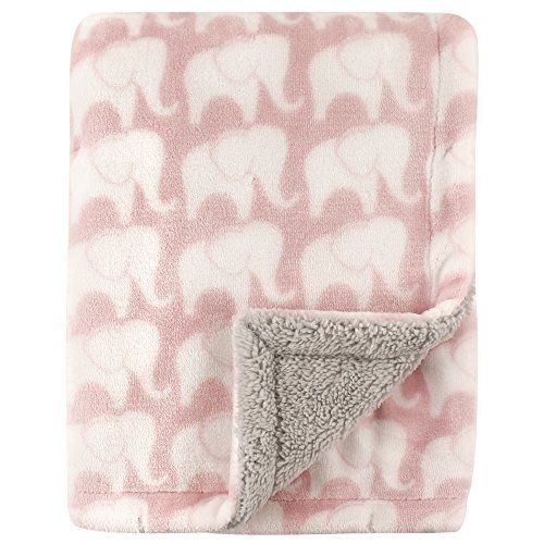  Hudson Baby Unisex Baby Plush Blanket with Sherpa Back, Pink Elephant, One Size