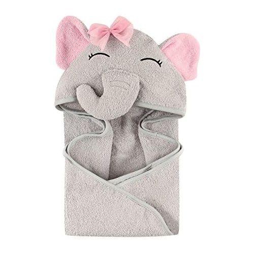  Hudson Baby Unisex Baby Cotton Animal Face Hooded Towel, Pretty Elephant, One Size