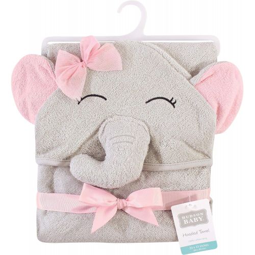  Hudson Baby Unisex Baby Cotton Animal Face Hooded Towel, Pretty Elephant, One Size