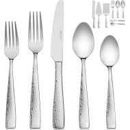 Hudson Essentials 68-Piece Hammered 18/10 Stainless Steel Silverware Cutlery Set with Serving Set, Flatware Service for 12