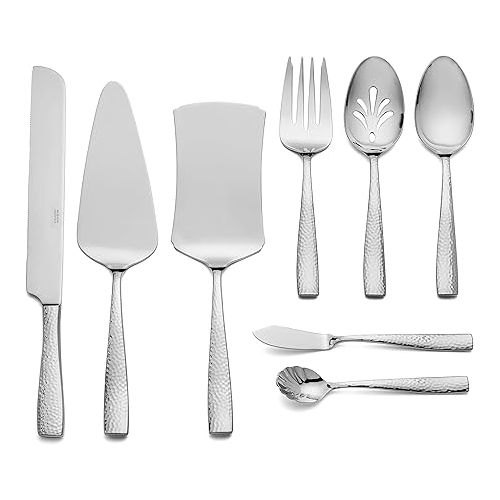  Hudson Essentials 68-Piece Hammered 18/10 Stainless Steel Silverware Cutlery Set with Serving Set, Flatware Service for 12