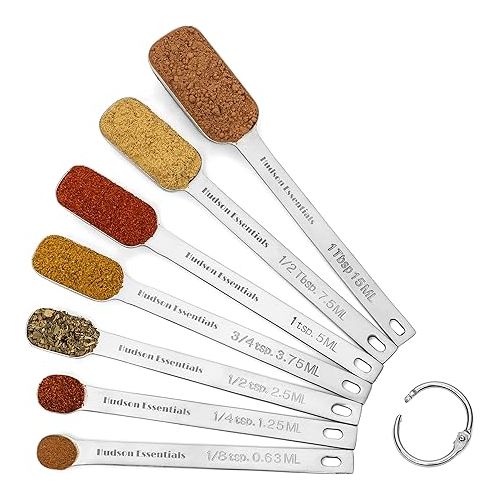  Hudson Essentials Stainless Steel Measuring Spoons Set for Dry or Liquid - Fits in Spice Jars - Set of 7