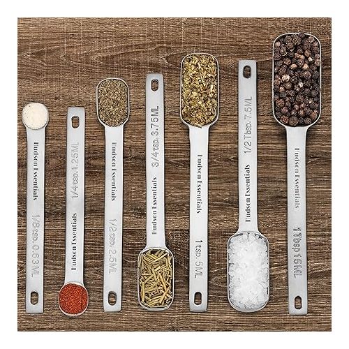  Hudson Essentials Stainless Steel Measuring Spoons Set for Dry or Liquid - Fits in Spice Jars - Set of 7