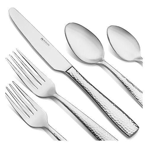  Hudson Essentials 40-Piece Hammered 18/10 Stainless Steel Silverware Cutlery Set, Flatware Service for 8