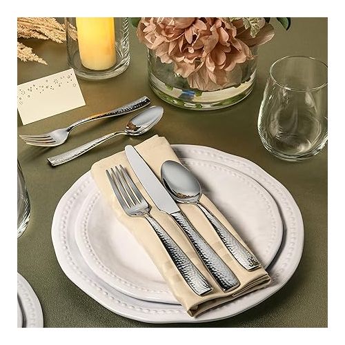  Hudson Essentials 40-Piece Hammered 18/10 Stainless Steel Silverware Cutlery Set, Flatware Service for 8