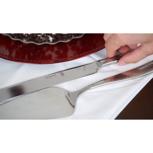  [아마존베스트]Hudson Essentials 8-Piece Hammered 18/10 Stainless Steel Serving Utensil Set - Hostess Silverware with Cake Knife