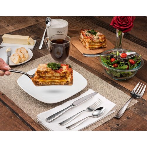  [아마존베스트]Hudson Essentials 8-Piece Hammered 18/10 Stainless Steel Serving Utensil Set - Hostess Silverware with Cake Knife