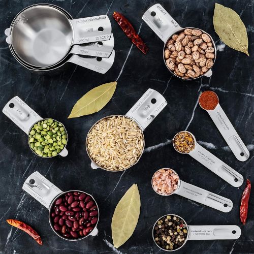  Hudson Essentials Stainless Steel Measuring Cups and Spoons Set - Stackable Set with Spout (11 Piece Set)