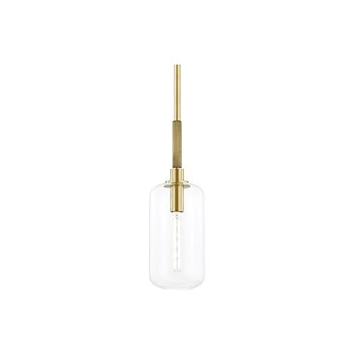  Hudson Valley Lighting Lenox Hill 1-Light Small Pendant - Aged Brass Finish - Clear Glass Shade, 25x8x8