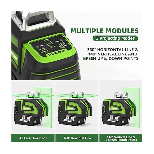  Huepar Self-Leveling Green Laser Level Cross Line with 2 Plumb Dots Laser Tool -360 Horizontal Line Plus Large Fan Angle of Vertical Beam -Li-ion Battery with Type-C Charging Port&Magnetic Base 7211CG