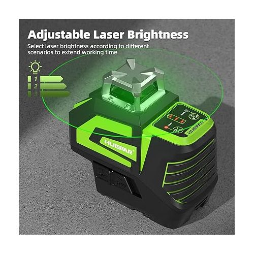  Huepar Self-Leveling Green Laser Level Cross Line with 2 Plumb Dots Laser Tool -360 Horizontal Line Plus Large Fan Angle of Vertical Beam -Li-ion Battery with Type-C Charging Port&Magnetic Base 7211CG