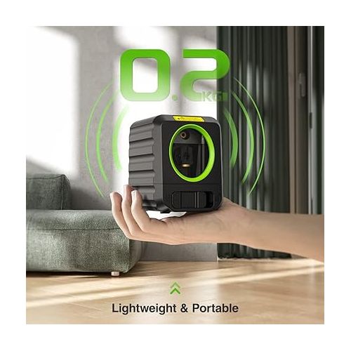  Huepar Laser Level, Self-Leveling Laser Level with Green Beam Cross Line Laser-Vertical and Horizontal Line, 100ft Alignment Laser Tool for Picture Hanging and DIY Application, Battery Included-B011G