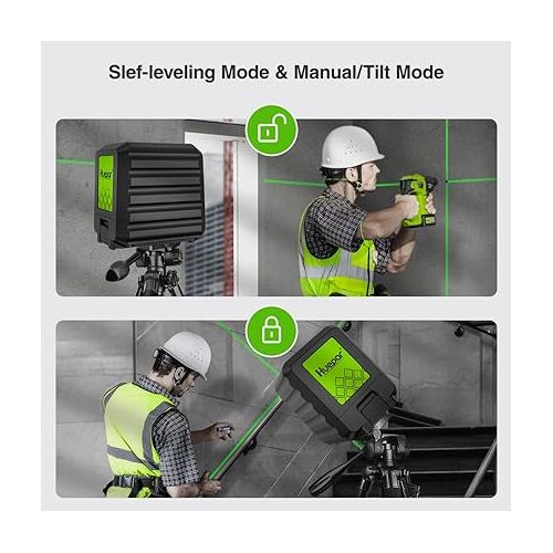  Huepar Laser Level, Self-Leveling Laser Level with Green Beam Cross Line Laser-Vertical and Horizontal Line, 100ft Alignment Laser Tool for Picture Hanging and DIY Application, Battery Included-B011G