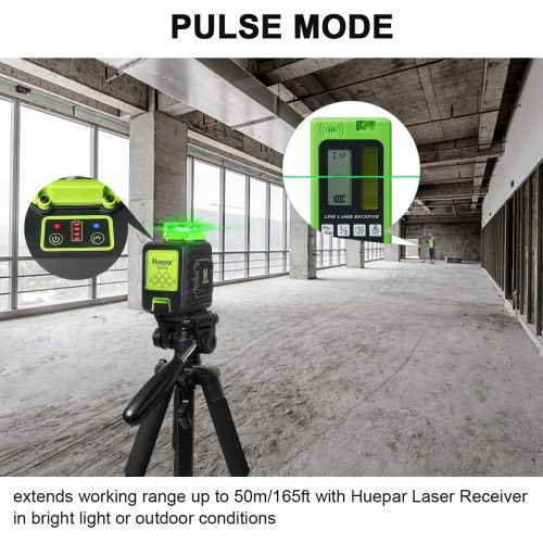  Huepar 2 x 360 Cross Line Self-leveling Laser Level, 360° Green Beam Dual Plane Leveling and Alignment Laser Tool, Li-ion Battery with Type-C Charging Port & Hard Carry Case Includ