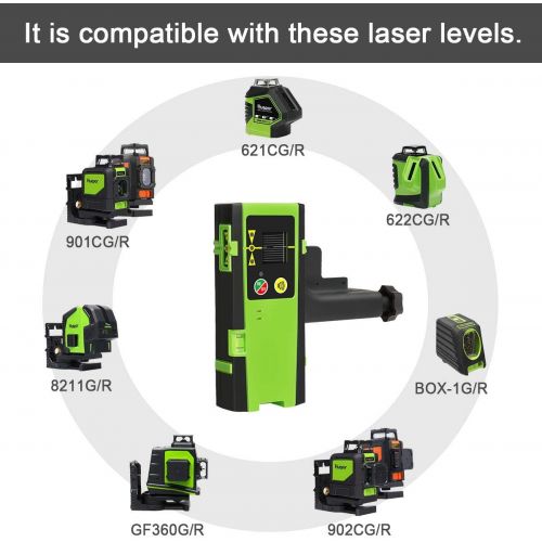 [아마존베스트]Huepar Laser Detector for Line Laser Level, Digital Laser Receiver Used with Pulsing Line Lasers Up to 200ft, Detect Red and Green Laser Beams, Three-Sided LED Displays, Clamp Incl