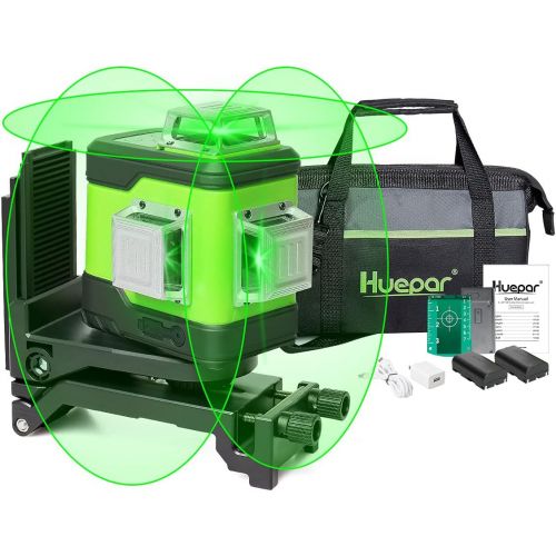  [아마존베스트]Huepar 3D Cross Line Self-Leveling Laser Level 3x360 Green Beam Three-Plane Leveling and Alignment Laser Tool-Switchable Vertical & Horizontal Lines, Li-ion Battery & Portable Tool