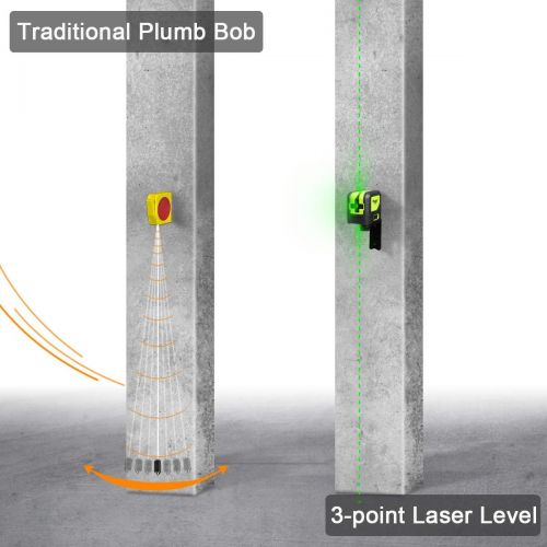  [아마존베스트]Huepar 3 - Point Laser, Self-leveling Green Beam Laser Level with Plumb Spots for Soldering and Points Reference Positioning, 197ft Working Range, Floor Stand and Magnetic Bracket