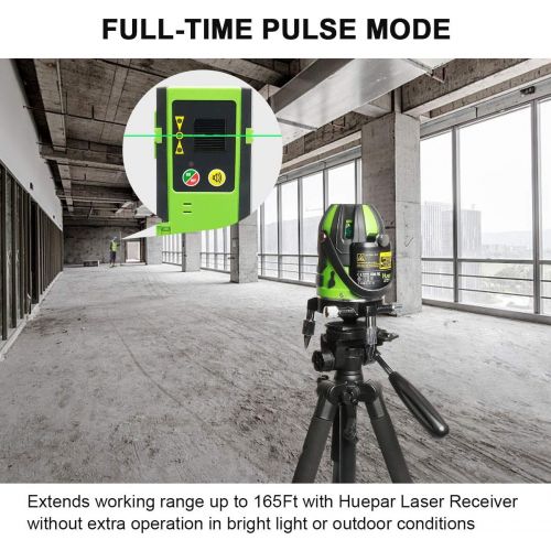  [아마존베스트]Huepar Green Beam Multi-Line Laser Level - Four Vertical and One Horizontal Lines with Down Plumb Dot - Alignment Self-leveling Laser Tool - 360° Rotating Base, Hard Carrying Case