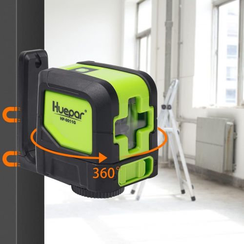  Huepar Cross Line Laser - DIY Self-Leveling Green Beam Horizontal and Vertical Line Laser Level with 100 Ft Visibility, Bright Laser Lines with 360° Magnetic Pivoting Base -M-9011G