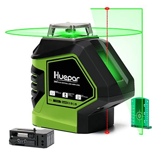  Huepar Self-Leveling Green Laser Level Cross Line with 2 Plumb Dots Laser Tool -360-Degree Horizontal Line Plus Large Fan Angle of Vertical Beam with Up & Down Points -Magnetic Piv