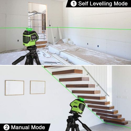  Huepar Self-Leveling Green Laser Level Cross Line with 2 Plumb Dots Laser Tool -360-Degree Horizontal Line Plus Large Fan Angle of Vertical Beam with Up & Down Points -Magnetic Piv