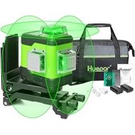 Huepar 3D Cross Line Self-Leveling Laser Level 3 x 360 Green Beam Three-Plane Leveling and Alignment Laser Tool-Switchable Vertical & Horizontal Lines, Li-ion Battery&Portable Tool