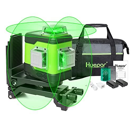  Huepar 3D Cross Line Self-Leveling Laser Level 3 x 360 Green Beam Three-Plane Leveling and Alignment Laser Tool-Switchable Vertical & Horizontal Lines, Li-ion Battery&Portable Tool