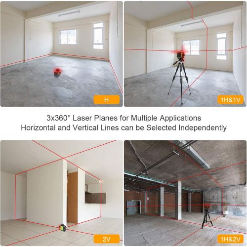  Huepar 3D Self-Leveling Laser Level 3x360 Red Cross Line 100Ft Three-Plane Leveling and Alignment Laser Level Tool -Two 360° Vertical and One 360° Horizontal Line -Magnetic Pivotin