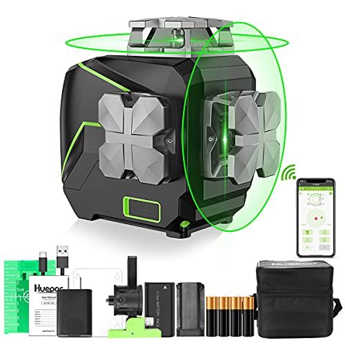  Huepar Laser Level 2x360 Self-Leveling Cross Line Laser with Bluetooth Connected, 360° Green Beam Leveling and Alignment Laser Tool with Metal Laser Window, Li-ion Battery&Magnetic