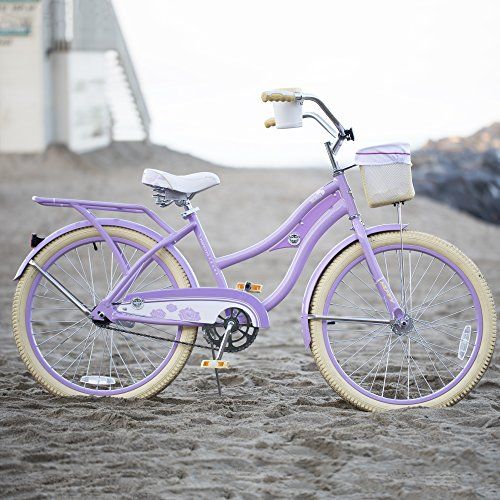  Huffy 24 Holbrook Womens Beach Cruiser Bike w Cup Holder, Handlebar Basket & Rear Rack