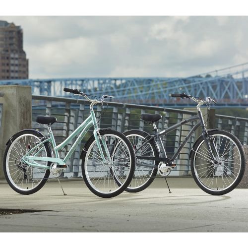  Huffy Hyde Park Comfort Bike for Adults, 7 Speed, 27.5” Wheels, Various Colors, Shimano Drivetrain