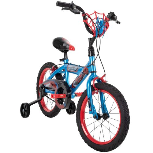  Huffy Marvel Spider-Man Kid Bike Quick Connect Assembly, Web Plaque & Training Wheels, 16 Blue