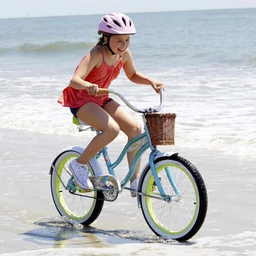  Huffy Panama Jack 20 Girls Beach Cruiser Bike with Wicker Handlebar Basket, Blue