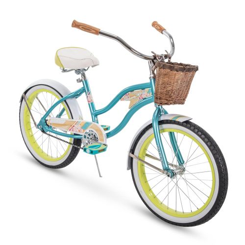  Huffy Panama Jack 20 Girls Beach Cruiser Bike with Wicker Handlebar Basket, Blue