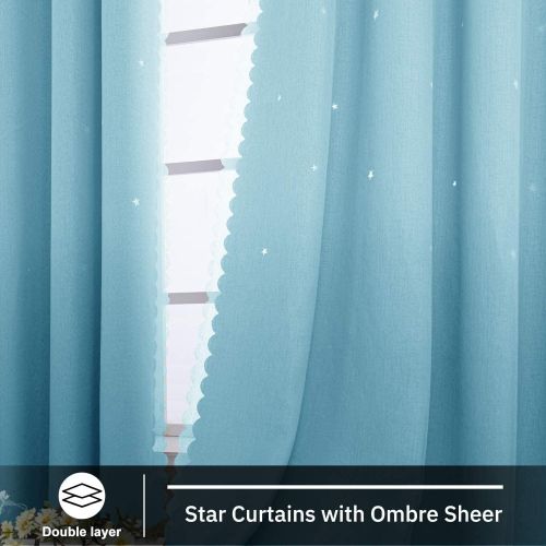  [아마존베스트]Hughapy Star Curtains Ombre Curtain for Kids Girls Bedroom - Tulle Overlay Star Cut Out Curtains Mix and Match Curtains for Living Room, Room Darkening Window Curtains, 1 Panel - (