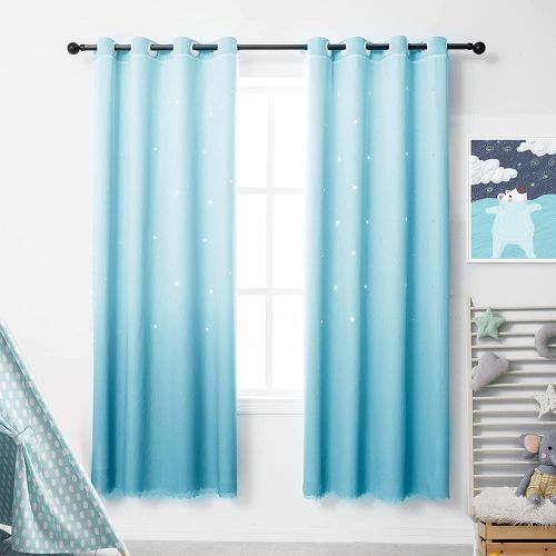  [아마존베스트]Hughapy Star Curtains Ombre Curtain for Kids Girls Bedroom - Tulle Overlay Star Cut Out Curtains Mix and Match Curtains for Living Room, Room Darkening Window Curtains, 1 Panel - (