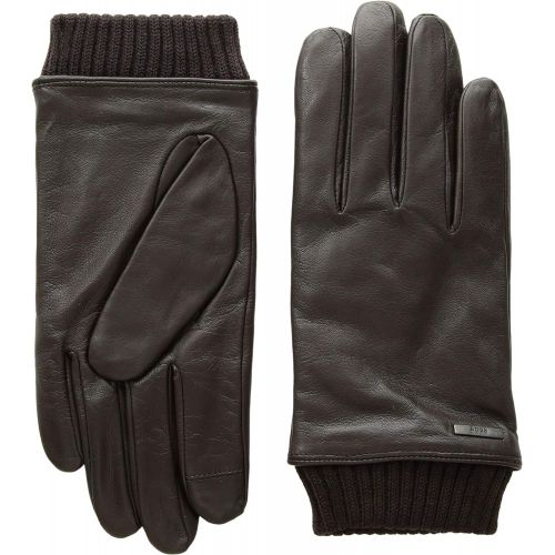  Hugo+Boss BOSS Hugo Boss Mens Hewen Touch Tech Leather Gloves Dark Brown 8