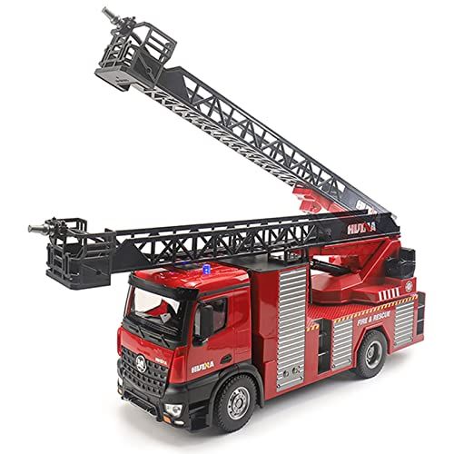  HUINA 1561 RC 1:14 Scale Fire Engine Truck with Working Water Spray Jet Pump Ladder Toy 22 Channel 2.4GHz Remote Control Flashing LED Lights Simulating Siren Sounds Gift ? 2 Rechar