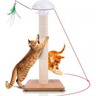 [아마존 핫딜] Huicocy Cat Scratching Post,35 Tall Cat Tree Detachable Cat Scratching Post Covered by Allergen-Free Durable Sisal with Interactive Auto Rotating Light Feather Cat Chaser Toy