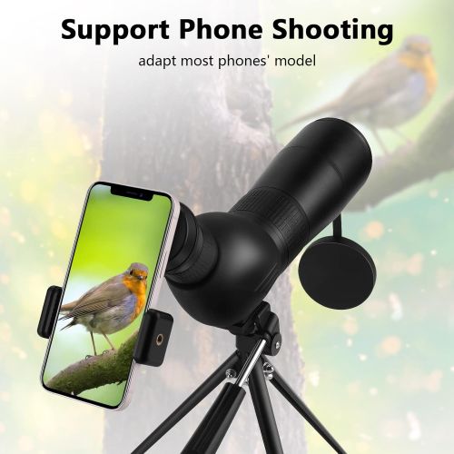  Spotting Scope, Huicocy 20-60x60mm Zoom 39-19m/1000m with FMC Lens, BAK4 45 Degree Angled Eyepiece, Fogproof Spotting Scope with Tripod, Phone Adapter, Carry Bag for Target Shootin