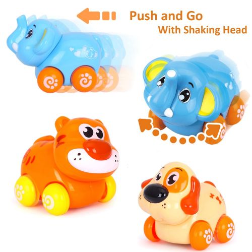  Huile Push & Go Toy Friction Powered Cartoon Animals Toy Cars Play Set for Baby Toddlers