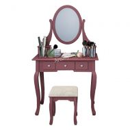 Huisenus huisenus Simple Modern Vanity Set with Mirror & Cushioned Stool Dressing Table Vanity Makeup Table Desk with Drawers Movable Organizers (Cherry: 5 Drawer & 1 Mirror)