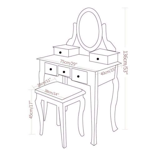 Huisenus huisenus Simple Modern Vanity Set with Mirror & Cushioned Stool Dressing Table Vanity Makeup Table Desk with Drawers Movable Organizers (Cherry: 5 Drawer & 1 Mirror)