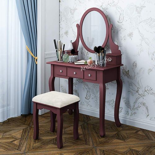  Huisenus huisenus Simple Modern Vanity Set with Mirror & Cushioned Stool Dressing Table Vanity Makeup Table Desk with Drawers Movable Organizers (Cherry: 5 Drawer & 1 Mirror)