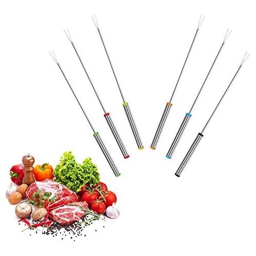  [아마존베스트]Hukz Set of 6 Stainless Steel Fondue Forks Fondue Forks Fondue Forks Fruit Chocolate Fountain Cheese Forks Cheese Fondue Forks Fondue Accessories