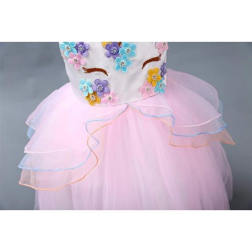  Hulaha Girls Unicorn Dress Pageant Flower Costume Kids Unicorn Fancy Dress Tutu Ball Gowns