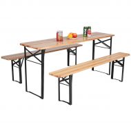 Hulaloveshop 3 pcs Folding Wooden Picnic Table Bench Set